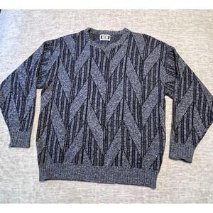 Vintage Poplar Classics Sweater Men's XL Gray Black Chevron Knit USA Made